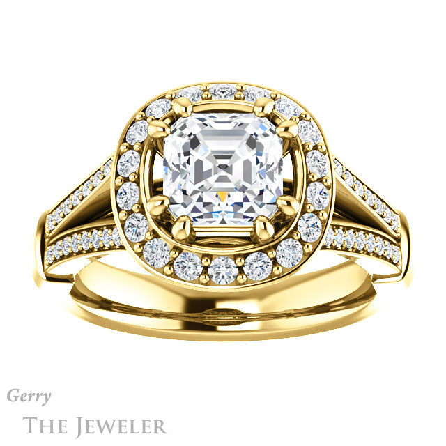 14k Yellow Gold Asscher Cut Forever One Engagement Ring Setting #GTJ1006-asscher-fo-y