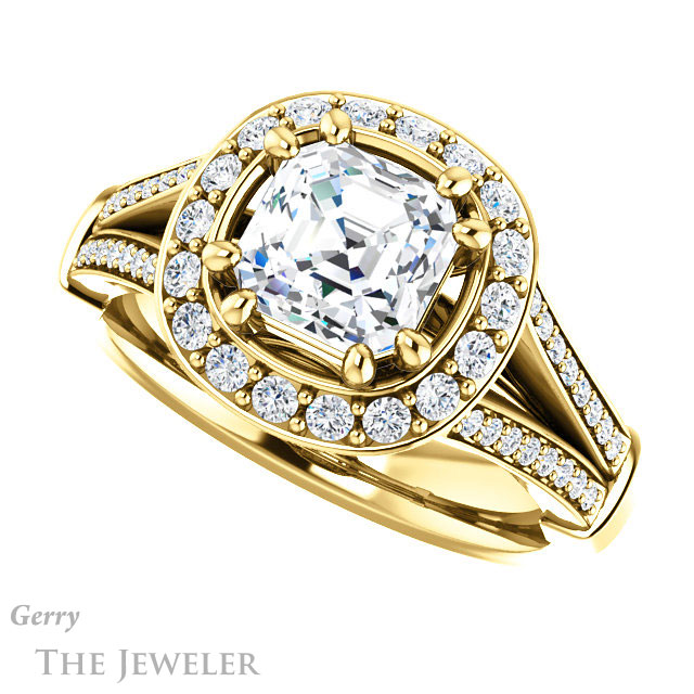 14k Yellow Gold Asscher Cut Forever One Engagement Ring Setting #GTJ1006-asscher-fo-y 5 14k Yellow Gold Asscher Cut Forever One Engagement Ring Setting #GTJ1006-asscher-fo-y