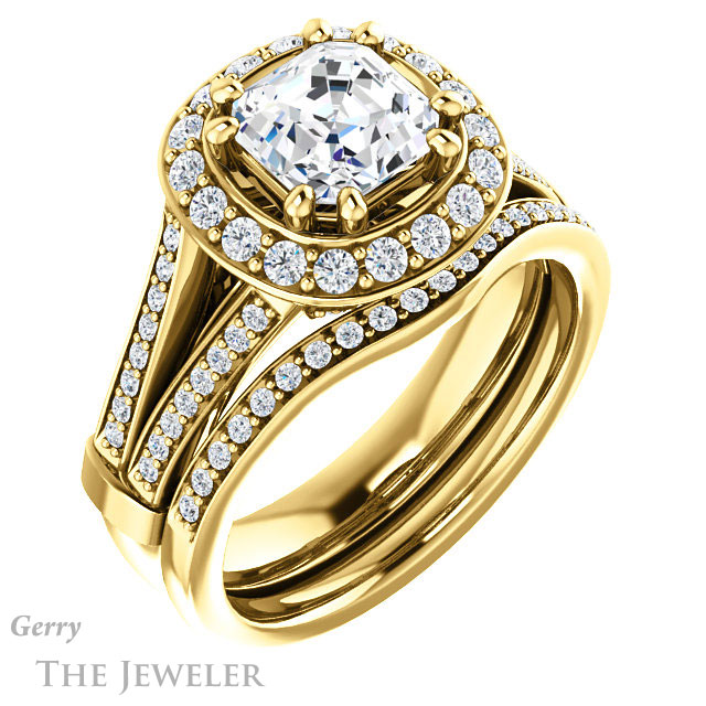 14k Yellow Gold Asscher Cut Forever One Engagement Ring Setting #GTJ1006-asscher-fo-y 6 14k Yellow Gold Asscher Cut Forever One Engagement Ring Setting #GTJ1006-asscher-fo-y