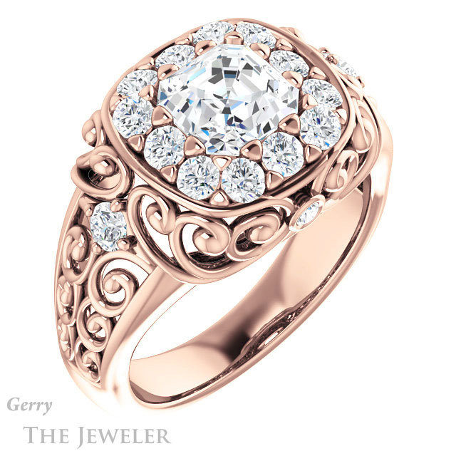 14k Rose Gold Asscher Cut Forever One Engagement Ring Setting #GTJ1007-asscher-fo-r