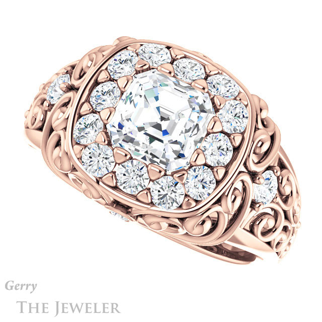 14k Rose Gold Asscher Cut Forever One Engagement Ring Setting #GTJ1007-asscher-fo-r