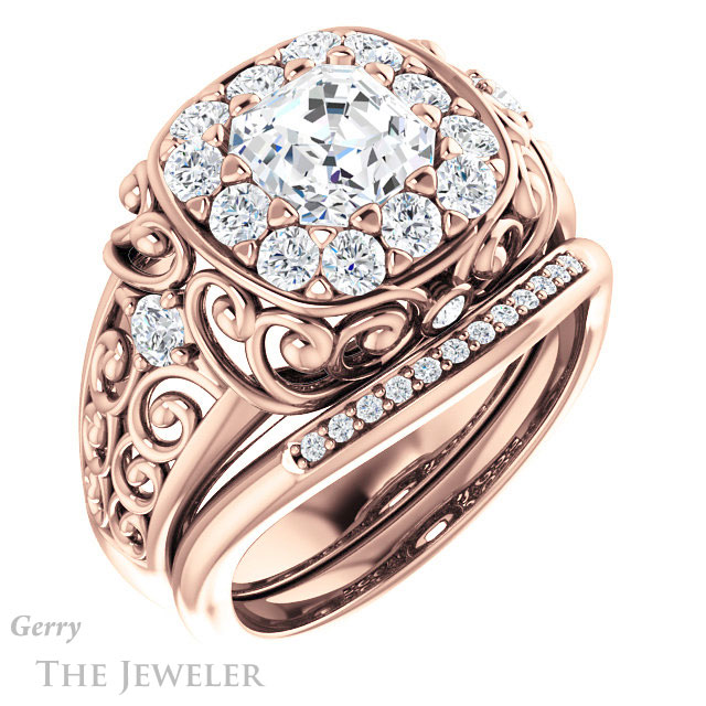 14k Rose Gold Asscher Cut Forever One Engagement Ring Setting #GTJ1007-asscher-fo-r