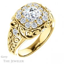 14k Yellow Gold Asscher Cut Forever One Engagement Ring Setting #GTJ1007-asscher-fo-y