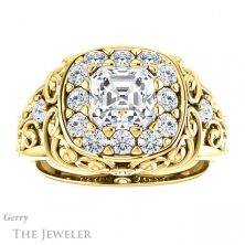 14k Yellow Gold Asscher Cut Forever One Engagement Ring Setting #GTJ1007-asscher-fo-y