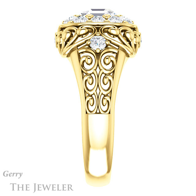 14k Yellow Gold Asscher Cut Forever One Engagement Ring Setting #GTJ1007-asscher-fo-y