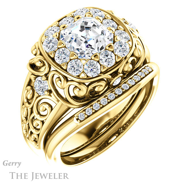14k Yellow Gold Asscher Cut Forever One Engagement Ring Setting #GTJ1007-asscher-fo-y