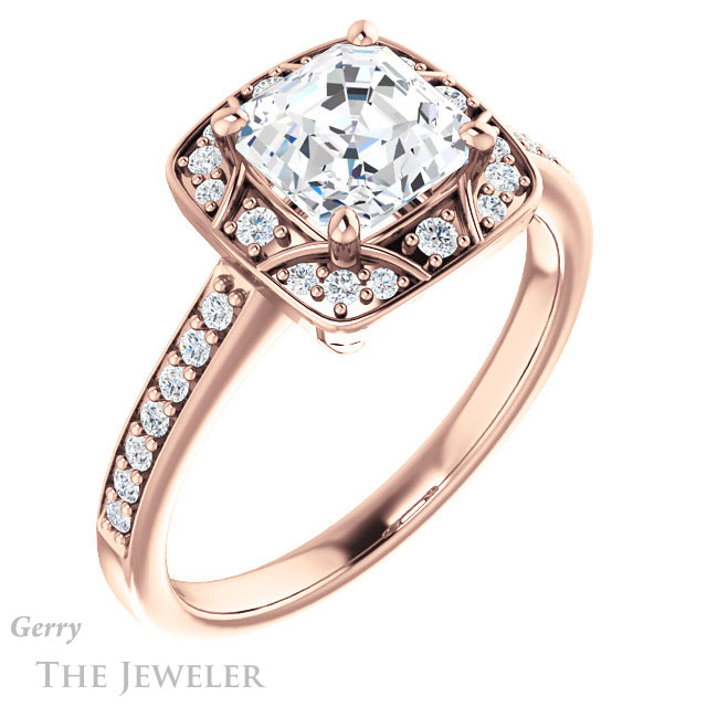 14k Rose Gold Asscher Cut Forever One Engagement Ring Setting #GTJ1009-asscher-fo-r