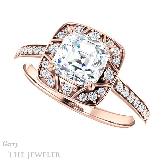 14k Rose Gold Asscher Cut Forever One Engagement Ring Setting #GTJ1009-asscher-fo-r