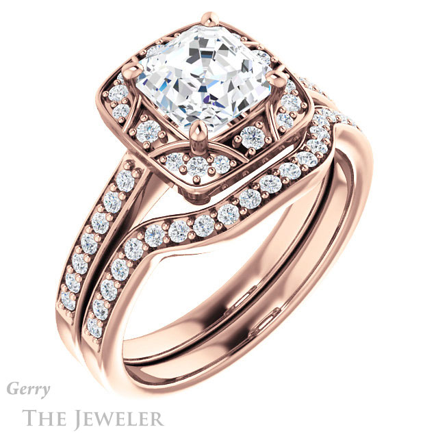 14k Rose Gold Asscher Cut Forever One Engagement Ring Setting #GTJ1009-asscher-fo-r