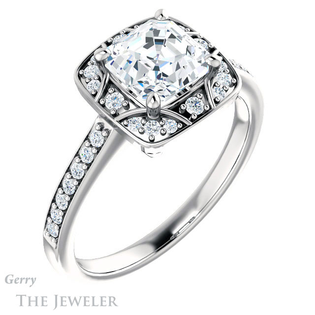 14k White Gold Asscher Cut Forever One Engagement Ring Setting #GTJ1009-asscher-fo-w 4 14k White Gold Asscher Cut Forever One Engagement Ring Setting #GTJ1009-asscher-fo-w