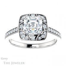 14k White Gold Asscher Cut Forever One Engagement Ring Setting #GTJ1009-asscher-fo-w 1 14k White Gold Asscher Cut Forever One Engagement Ring Setting #GTJ1009-asscher-fo-w