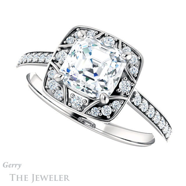 14k White Gold Asscher Cut Forever One Engagement Ring Setting #GTJ1009-asscher-fo-w 5 14k White Gold Asscher Cut Forever One Engagement Ring Setting #GTJ1009-asscher-fo-w