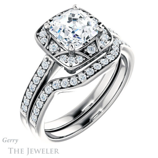 14k White Gold Asscher Cut Forever One Engagement Ring Setting #GTJ1009-asscher-fo-w 6 14k White Gold Asscher Cut Forever One Engagement Ring Setting #GTJ1009-asscher-fo-w