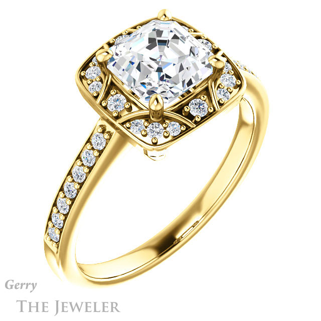 14k Yellow Gold Asscher Cut Forever One Engagement Ring Setting #GTJ1009-asscher-fo-y