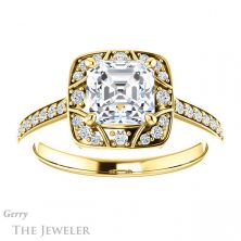 14k Yellow Gold Asscher Cut Forever One Engagement Ring Setting #GTJ1009-asscher-fo-y