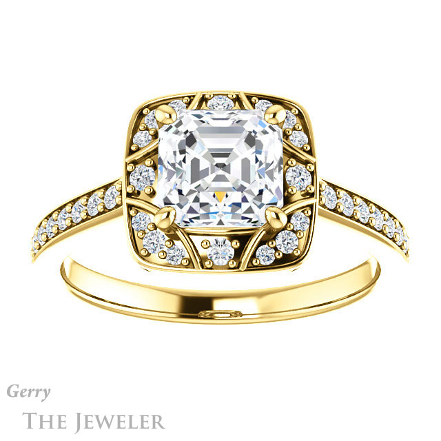 14k Yellow Gold Asscher Cut Forever One Engagement Ring Setting #GTJ1009-asscher-fo-y
