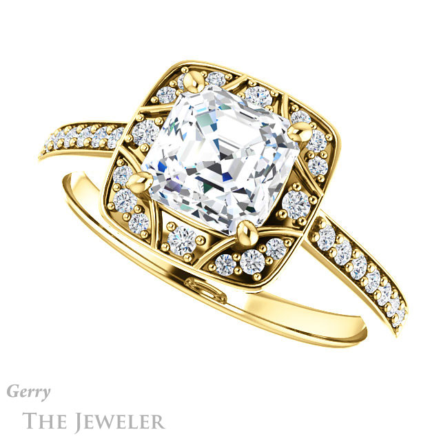 14k Yellow Gold Asscher Cut Forever One Engagement Ring Setting #GTJ1009-asscher-fo-y