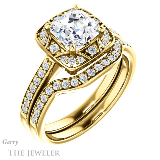 14k Yellow Gold Asscher Cut Forever One Engagement Ring Setting #GTJ1009-asscher-fo-y