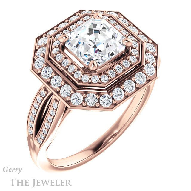 14k Rose Gold Asscher Cut Forever One Engagement Ring Setting #GTJ1010-asscher-fo-r 4 14k Rose Gold Asscher Cut Forever One Engagement Ring Setting #GTJ1010-asscher-fo-r