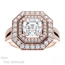 14k Rose Gold Asscher Cut Forever One Engagement Ring Setting #GTJ1010-asscher-fo-r 1 14k Rose Gold Asscher Cut Forever One Engagement Ring Setting #GTJ1010-asscher-fo-r