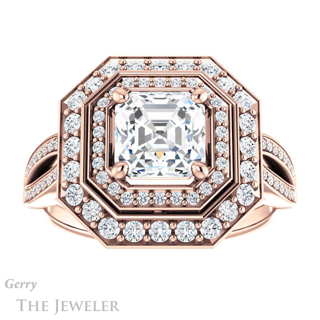 14k Rose Gold Asscher Cut Forever One Engagement Ring Setting #GTJ1010-asscher-fo-r 1 14k Rose Gold Asscher Cut Forever One Engagement Ring Setting #GTJ1010-asscher-fo-r