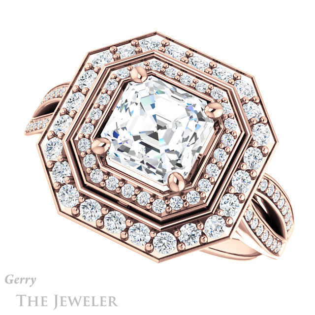 14k Rose Gold Asscher Cut Forever One Engagement Ring Setting #GTJ1010-asscher-fo-r 5 14k Rose Gold Asscher Cut Forever One Engagement Ring Setting #GTJ1010-asscher-fo-r