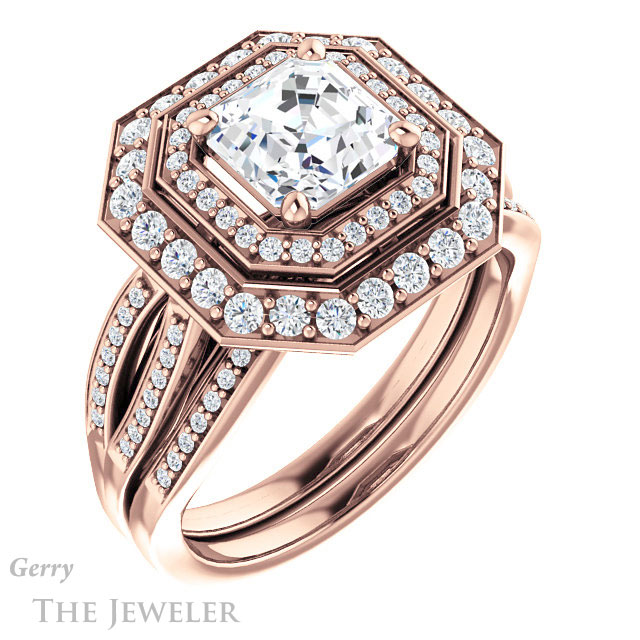 14k Rose Gold Asscher Cut Forever One Engagement Ring Setting #GTJ1010-asscher-fo-r 6 14k Rose Gold Asscher Cut Forever One Engagement Ring Setting #GTJ1010-asscher-fo-r