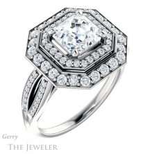 14k White Gold Asscher Cut Forever One Engagement Ring Setting #GTJ1010-asscher-fo-w 4 14k White Gold Asscher Cut Forever One Engagement Ring Setting #GTJ1010-asscher-fo-w
