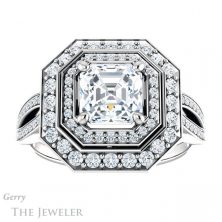 14k White Gold Asscher Cut Forever One Engagement Ring Setting #GTJ1010-asscher-fo-w 1 14k White Gold Asscher Cut Forever One Engagement Ring Setting #GTJ1010-asscher-fo-w