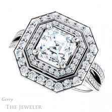 14k White Gold Asscher Cut Forever One Engagement Ring Setting #GTJ1010-asscher-fo-w 5 14k White Gold Asscher Cut Forever One Engagement Ring Setting #GTJ1010-asscher-fo-w