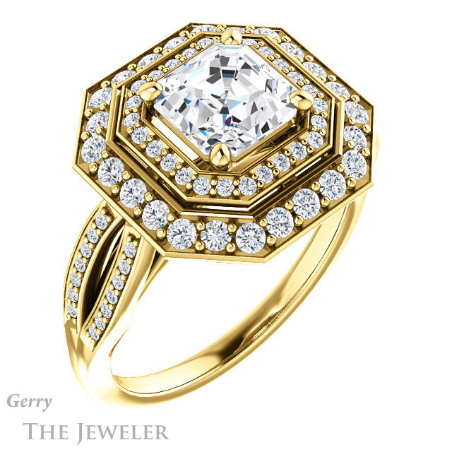 14k Yellow Gold Asscher Cut Forever One Engagement Ring Setting #GTJ1010-asscher-fo-y 4 14k Yellow Gold Asscher Cut Forever One Engagement Ring Setting #GTJ1010-asscher-fo-y