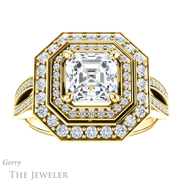 14k Yellow Gold Asscher Cut Forever One Engagement Ring Setting #GTJ1010-asscher-fo-y 1 14k Yellow Gold Asscher Cut Forever One Engagement Ring Setting #GTJ1010-asscher-fo-y