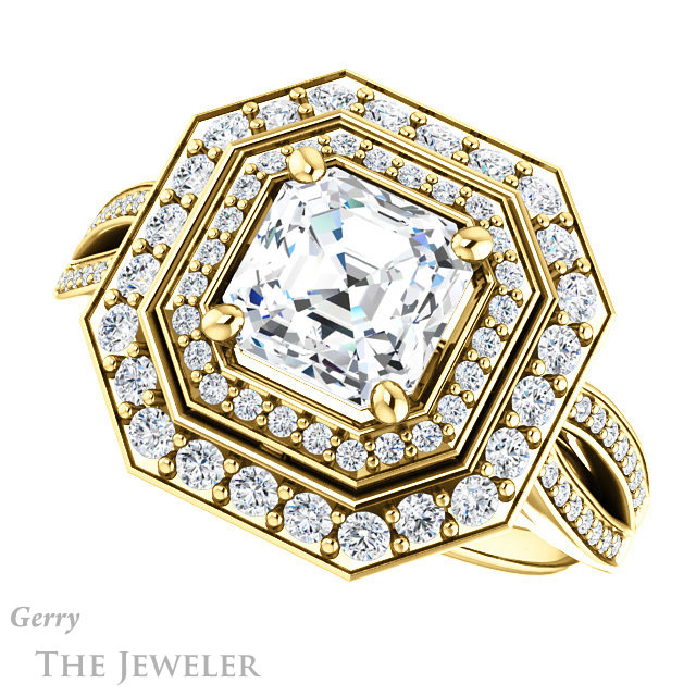 14k Yellow Gold Asscher Cut Forever One Engagement Ring Setting #GTJ1010-asscher-fo-y 5 14k Yellow Gold Asscher Cut Forever One Engagement Ring Setting #GTJ1010-asscher-fo-y