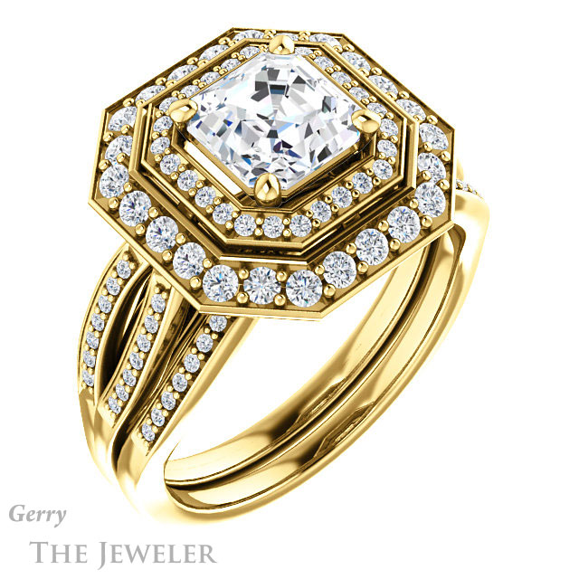 14k Yellow Gold Asscher Cut Forever One Engagement Ring Setting #GTJ1010-asscher-fo-y 6 14k Yellow Gold Asscher Cut Forever One Engagement Ring Setting #GTJ1010-asscher-fo-y