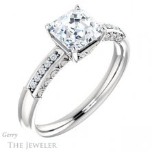 14k White Gold Asscher Cut Forever One Engagement Ring Setting #GTJ1011-asscher-fo-w