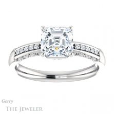 14k White Gold Asscher Cut Forever One Engagement Ring Setting #GTJ1011-asscher-fo-w