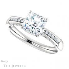 14k White Gold Asscher Cut Forever One Engagement Ring Setting #GTJ1011-asscher-fo-w