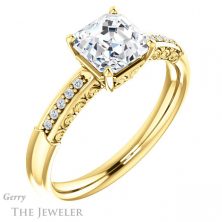 14k Yellow Gold Asscher Cut Forever One Engagement Ring Setting #GTJ1011-asscher-fo-y