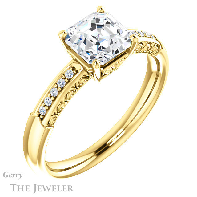 14k Yellow Gold Asscher Cut Forever One Engagement Ring Setting #GTJ1011-asscher-fo-y