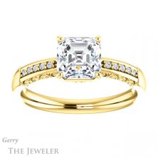 14k Yellow Gold Asscher Cut Forever One Engagement Ring Setting #GTJ1011-asscher-fo-y
