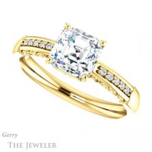 14k Yellow Gold Asscher Cut Forever One Engagement Ring Setting #GTJ1011-asscher-fo-y