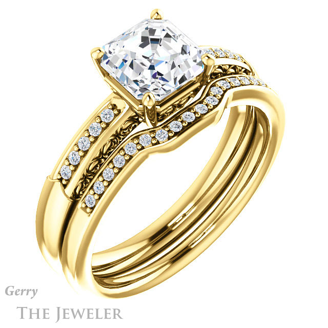 14k Yellow Gold Asscher Cut Forever One Engagement Ring Setting #GTJ1011-asscher-fo-y