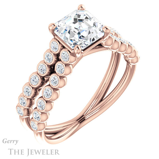Asscher Cut Forever One Engagement Ring Setting #GTJ1012-asscher-fo-r | Gerry The Jeweler 14k Rose Gold Asscher Cut Forever One Engagement Ring Setting #GTJ1012-asscher-fo-r