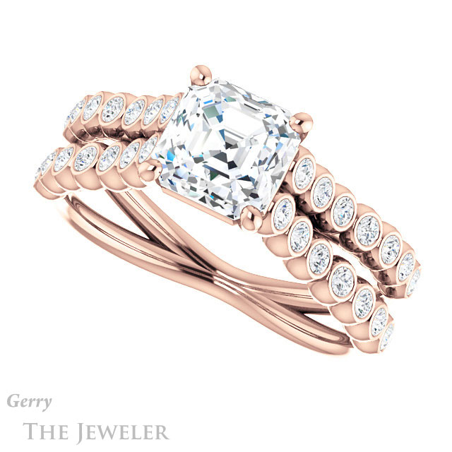 Asscher Cut Forever One Engagement Ring Setting #GTJ1012-asscher-fo-r | Gerry The Jeweler 14k Rose Gold Asscher Cut Forever One Engagement Ring Setting #GTJ1012-asscher-fo-r