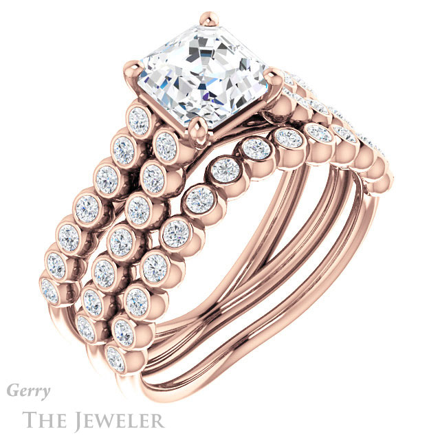 Asscher Cut Forever One Engagement Ring Setting #GTJ1012-asscher-fo-r | Gerry The Jeweler 14k Rose Gold Asscher Cut Forever One Engagement Ring Setting #GTJ1012-asscher-fo-r
