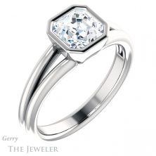 14k White Gold Asscher Cut Forever One Engagement Ring Setting #GTJ1014-asscher-fo-w