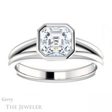 14k White Gold Asscher Cut Forever One Engagement Ring Setting #GTJ1014-asscher-fo-w