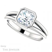 14k White Gold Asscher Cut Forever One Engagement Ring Setting #GTJ1014-asscher-fo-w