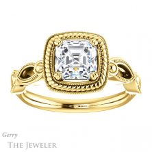 14k Yellow Gold Asscher Cut Forever One Engagement Ring Setting #GTJ1015-asscher-fo-y 1 14k Yellow Gold Asscher Cut Forever One Engagement Ring Setting #GTJ1015-asscher-fo-y