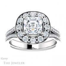 14k White Gold Asscher Cut Forever One Engagement Ring Setting #GTJ1016-asscher-fo-w 1 14k White Gold Asscher Cut Forever One Engagement Ring Setting #GTJ1016-asscher-fo-w